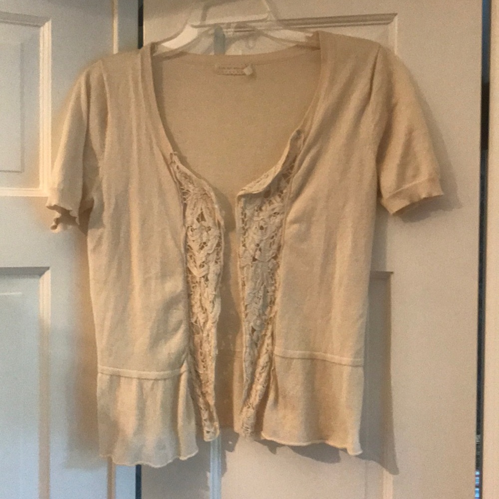 Pins & Needles Cream Lace-Trim Short Sleeve Cardigan
